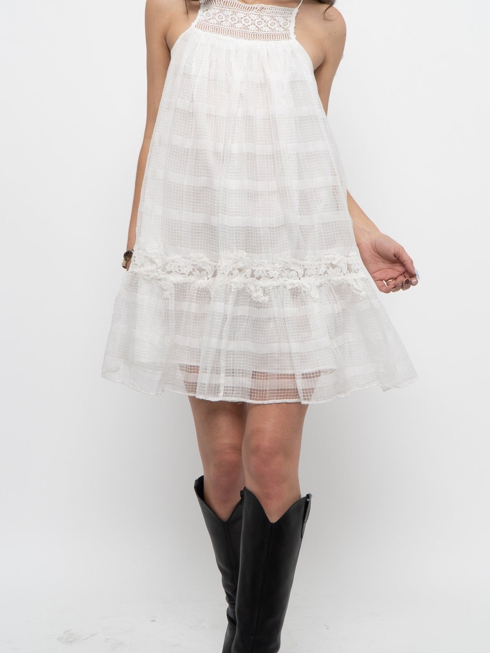 Zara White Crochet Halter Mini Dress